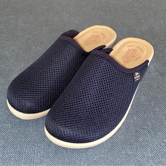Fly Flot Clog Slip-on Mule Navy Mesh Comfort Anti-shock Anatomic Size US 7.5 - Picture 2 of 11
